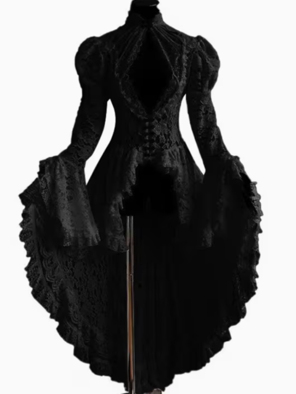 Black Gothic Lace Victorian Renaissance Dress Bell Sleeves Medieval Costume 🖤